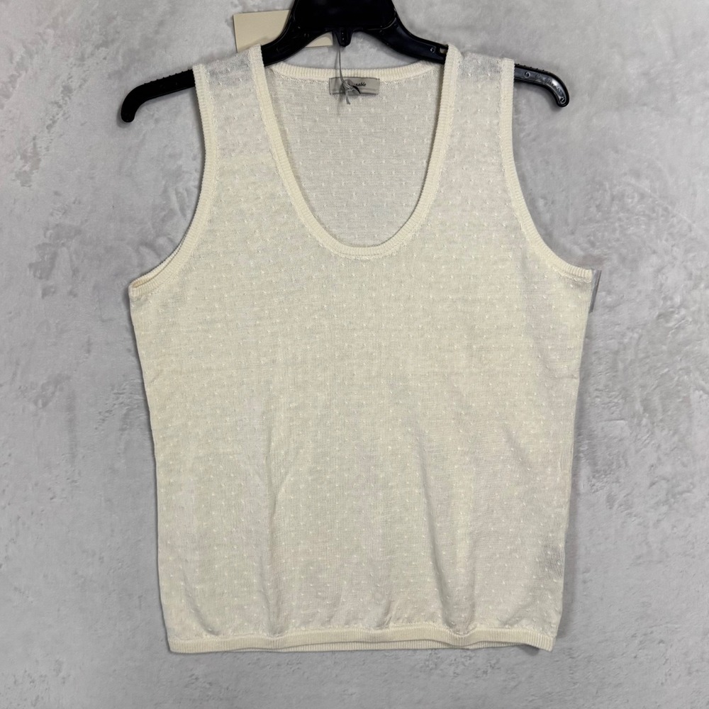NWT Faconnable Linen‎ Knit Tank Top XL Cream Textured Minimalist Quiet Luxury